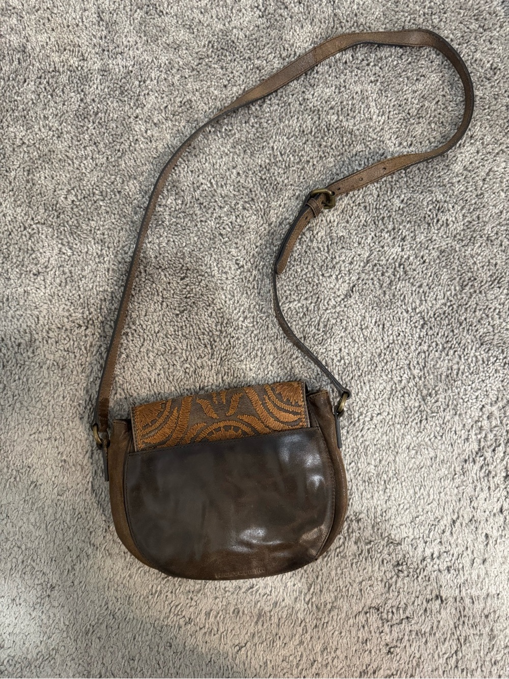 Lucky Brand Leather Brown & Tan Embroidered Crossbody Bag - Picture 5 of 8